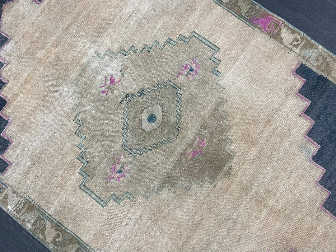 Navy Turkish Runner Rug 3' 3" x 4' 5" Hand-Knotted field