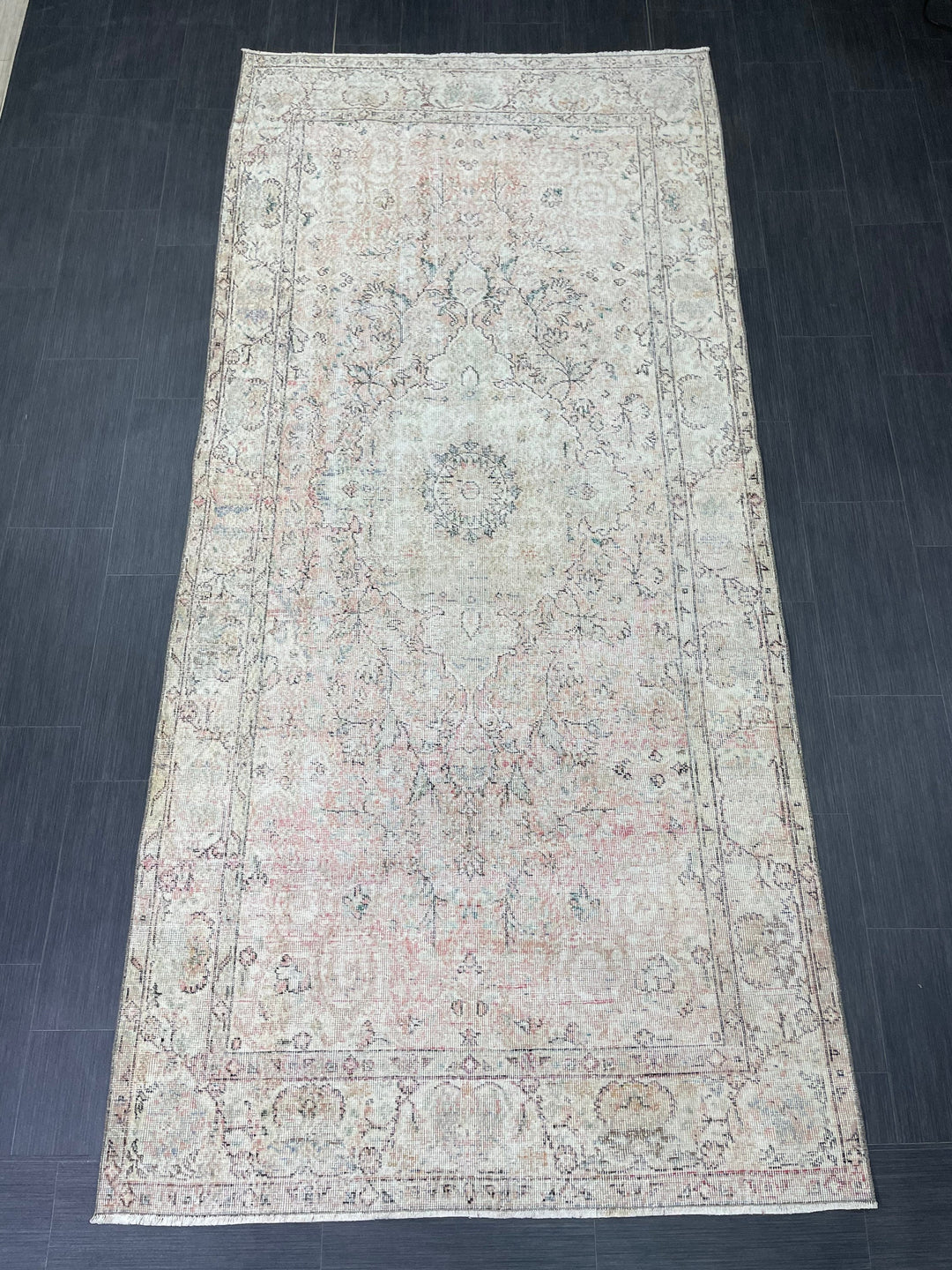 Blue Turkish Runner Rug 4' 8" x 9' 11" Hand-Knotted | No. WR14800
