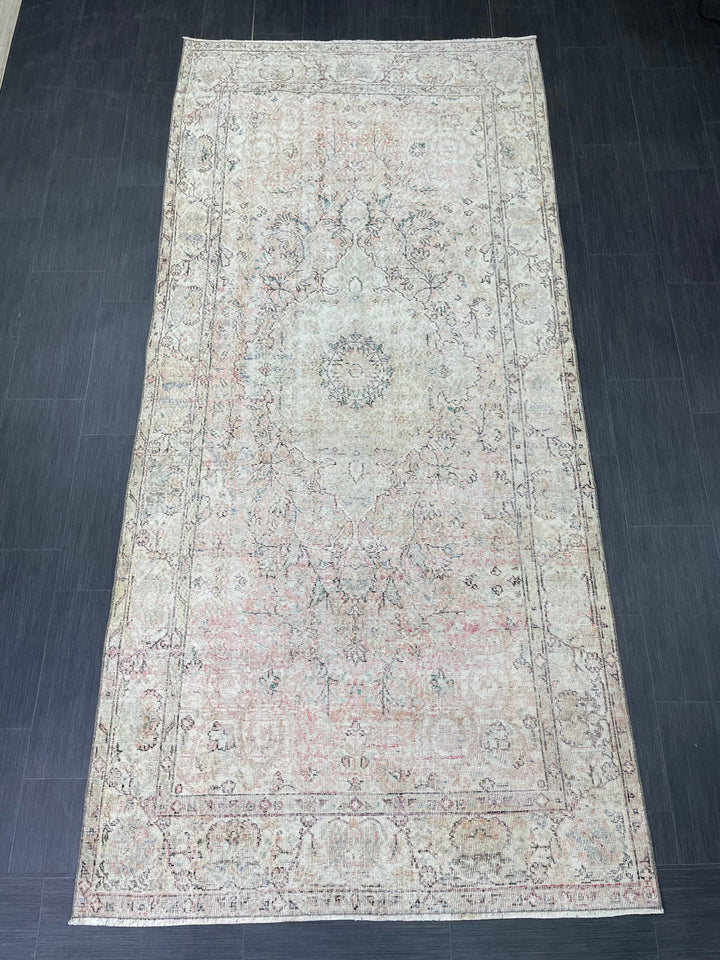Blue Turkish Runner Rug 4' 8" x 9' 11" Hand-Knotted | No. WR14800