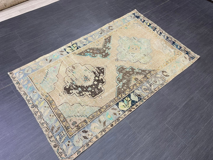 Rust Turkish Runner Rug 3' 7" x 6' Hand-Knotted detail
