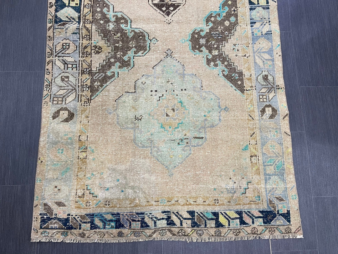 Rust Turkish Runner Rug 3' 7" x 6' Hand-Knotted pattern