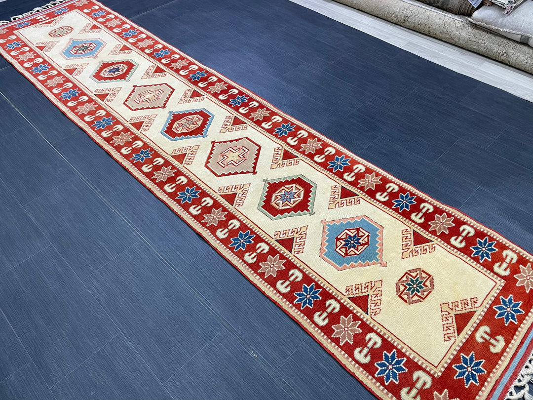 Beige Turkish Runner Rug 2' 7" x 11' 4" Hand-Knotted