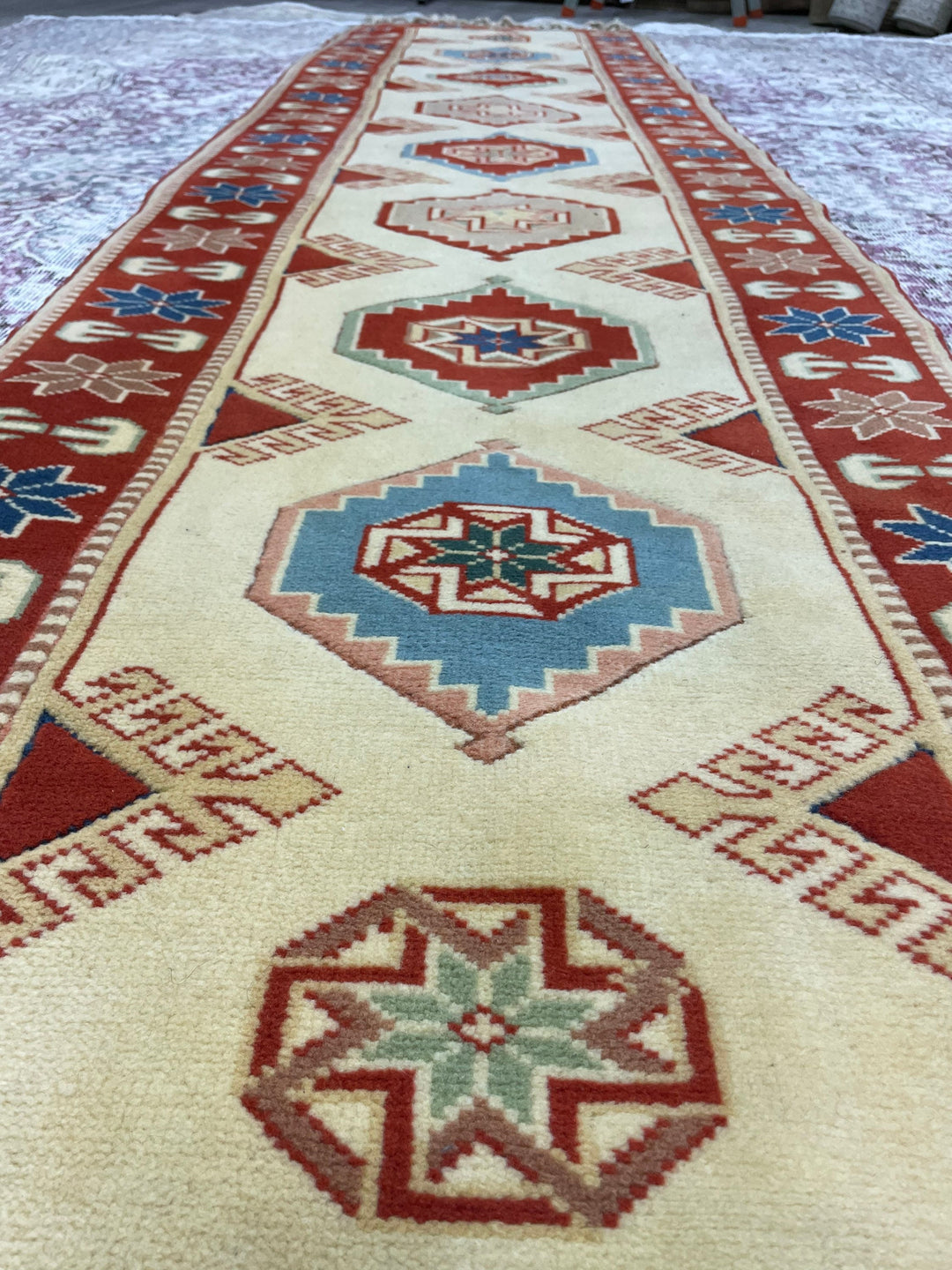 Beige Turkish Runner Rug 2' 7" x 11' 4" Hand-Knotted pattern
