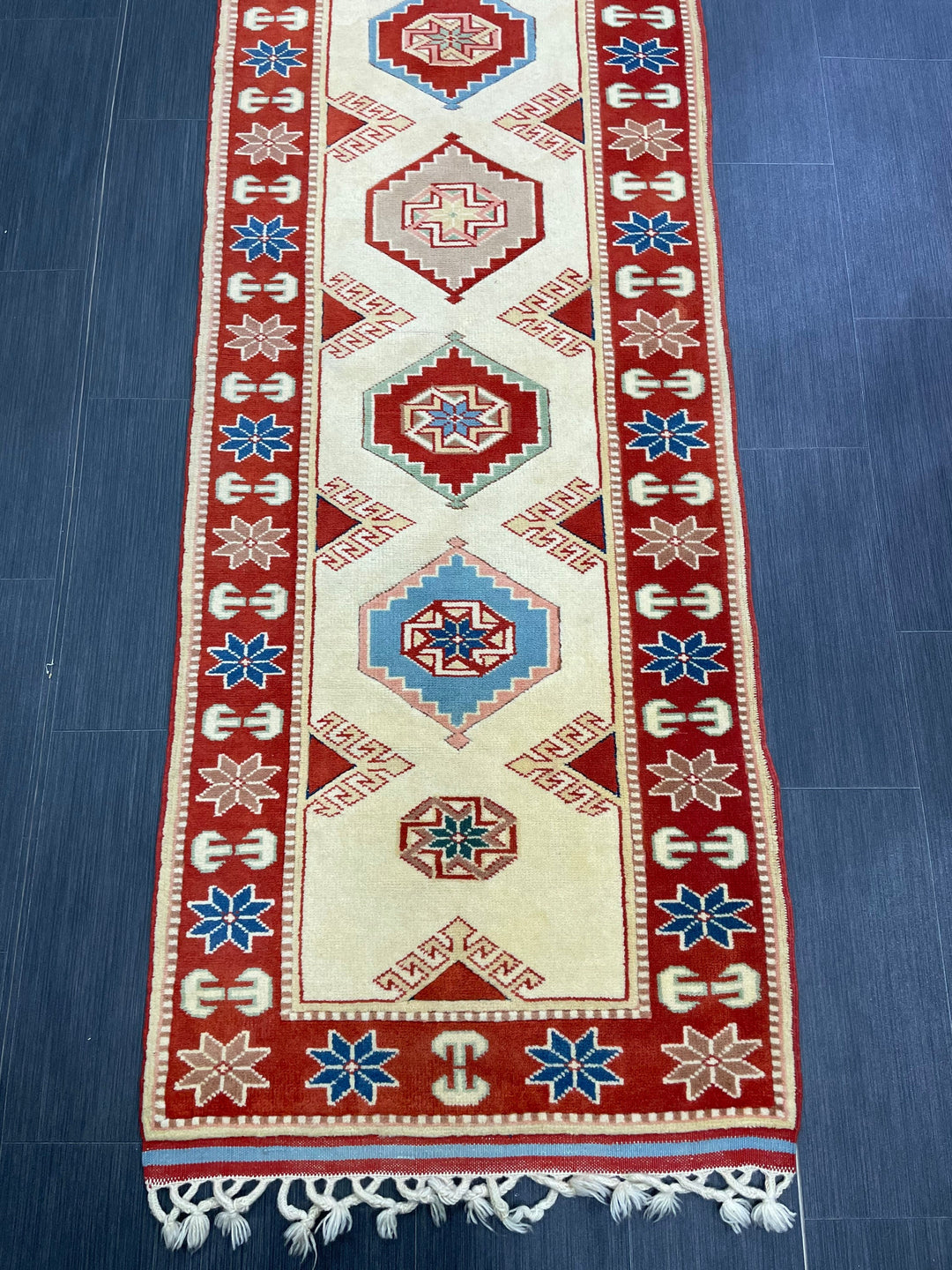 Beige Turkish Runner Rug 2' 7" x 11' 4" Hand-Knotted border