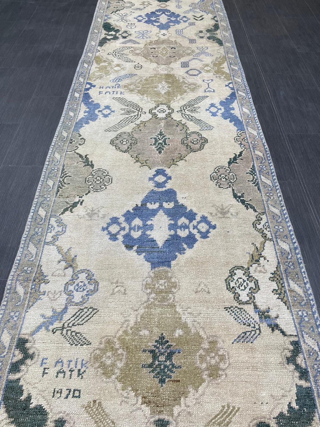 Blue Turkish Runner Rug 2' 11" x 12' 11" Hand-Knotted | No. WR98876