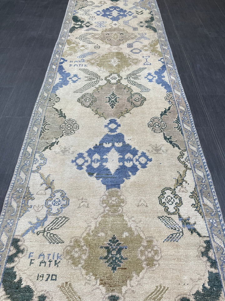 Blue Turkish Runner Rug 2' 11" x 12' 11" Hand-Knotted | No. WR98876