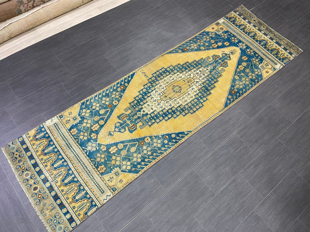 Blue Turkish Runner Rug 2' 10" x 9' 5" Hand-Knotted | No. WR19726