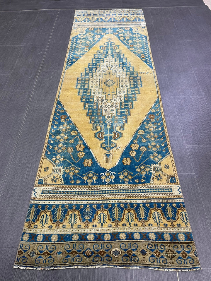 Blue Turkish Runner Rug 2' 10" x 9' 5" Hand-Knotted | No. WR19726