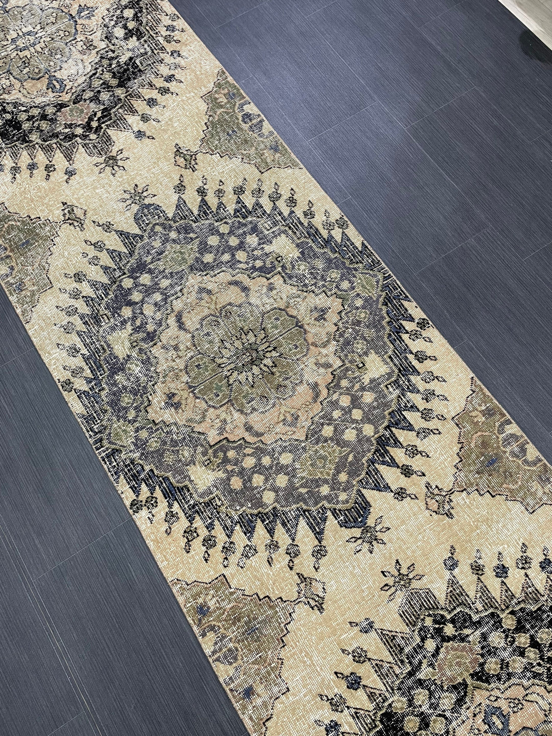 Beige Turkish Runner Rug 2' 9" x 13' 1" Hand-Knotted field