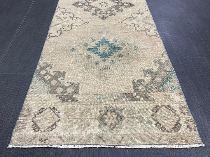 Beige Turkish Runner Rug 2' 9" x 11' 2" Hand-Knotted field