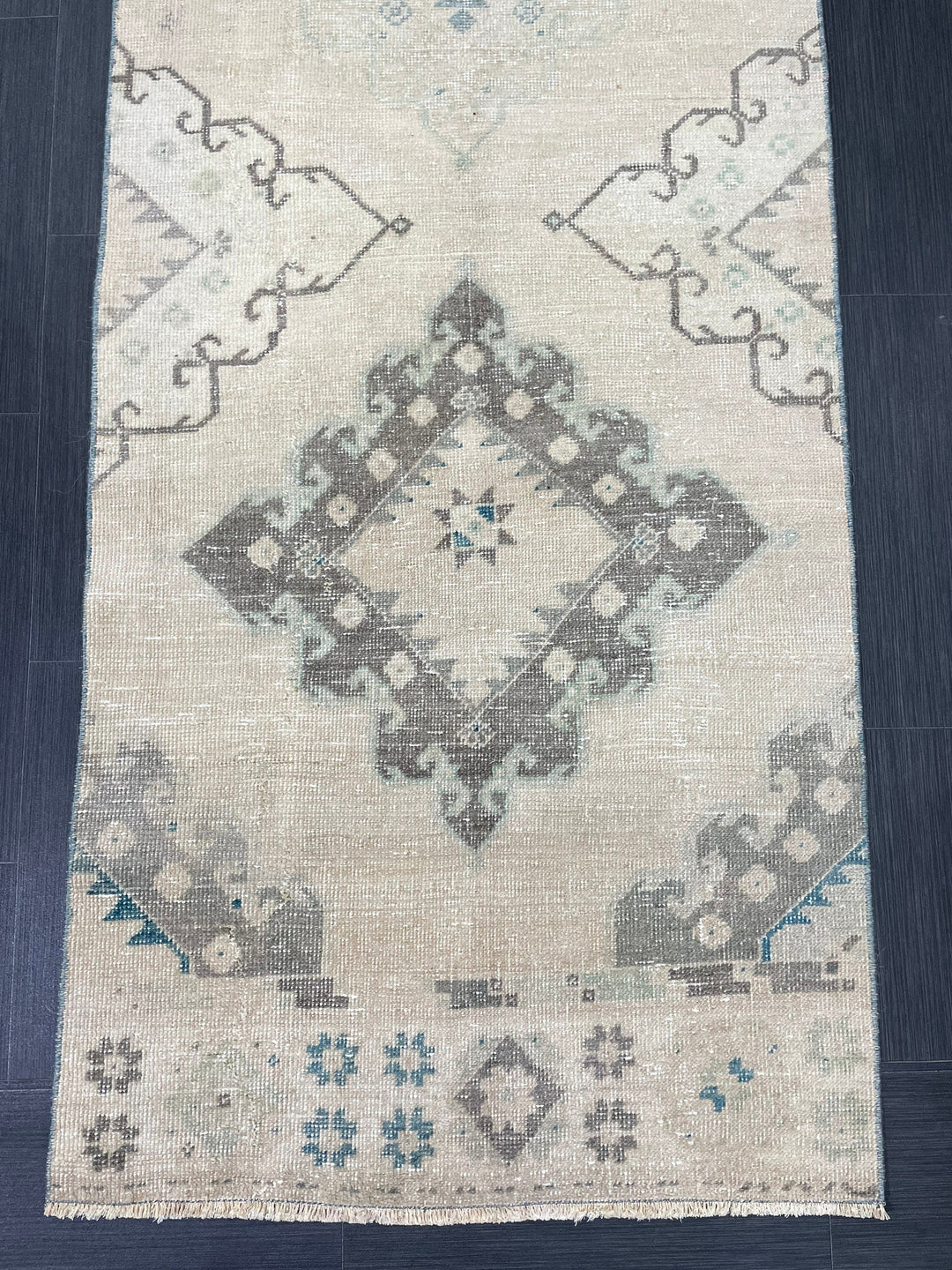 Beige Turkish Runner Rug 2' 9" x 11' 2" Hand-Knotted reverse