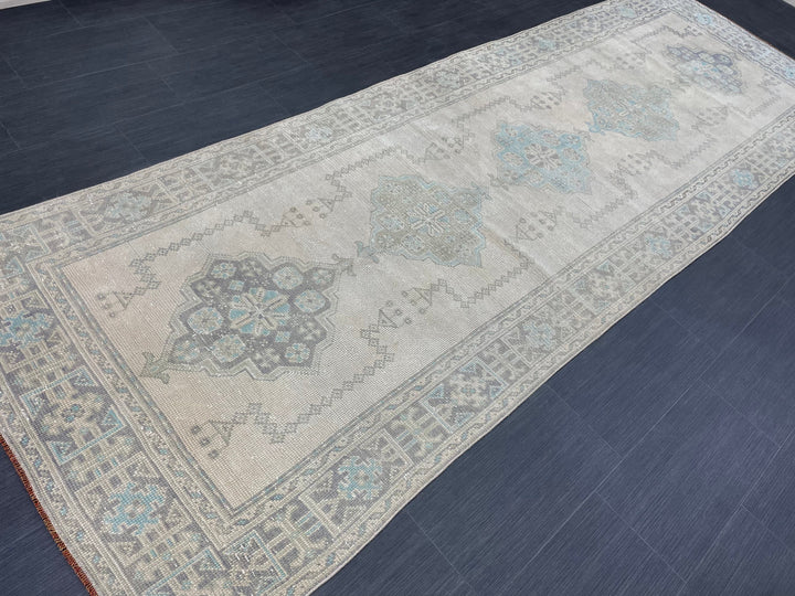 Beige Turkish Runner Rug 3' 11" x 11' 7" Hand-Knotted