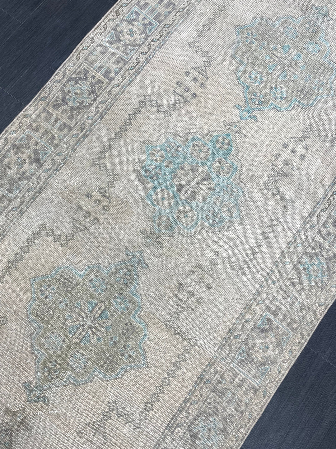 Beige Turkish Runner Rug 3' 11" x 11' 7" Hand-Knotted detail