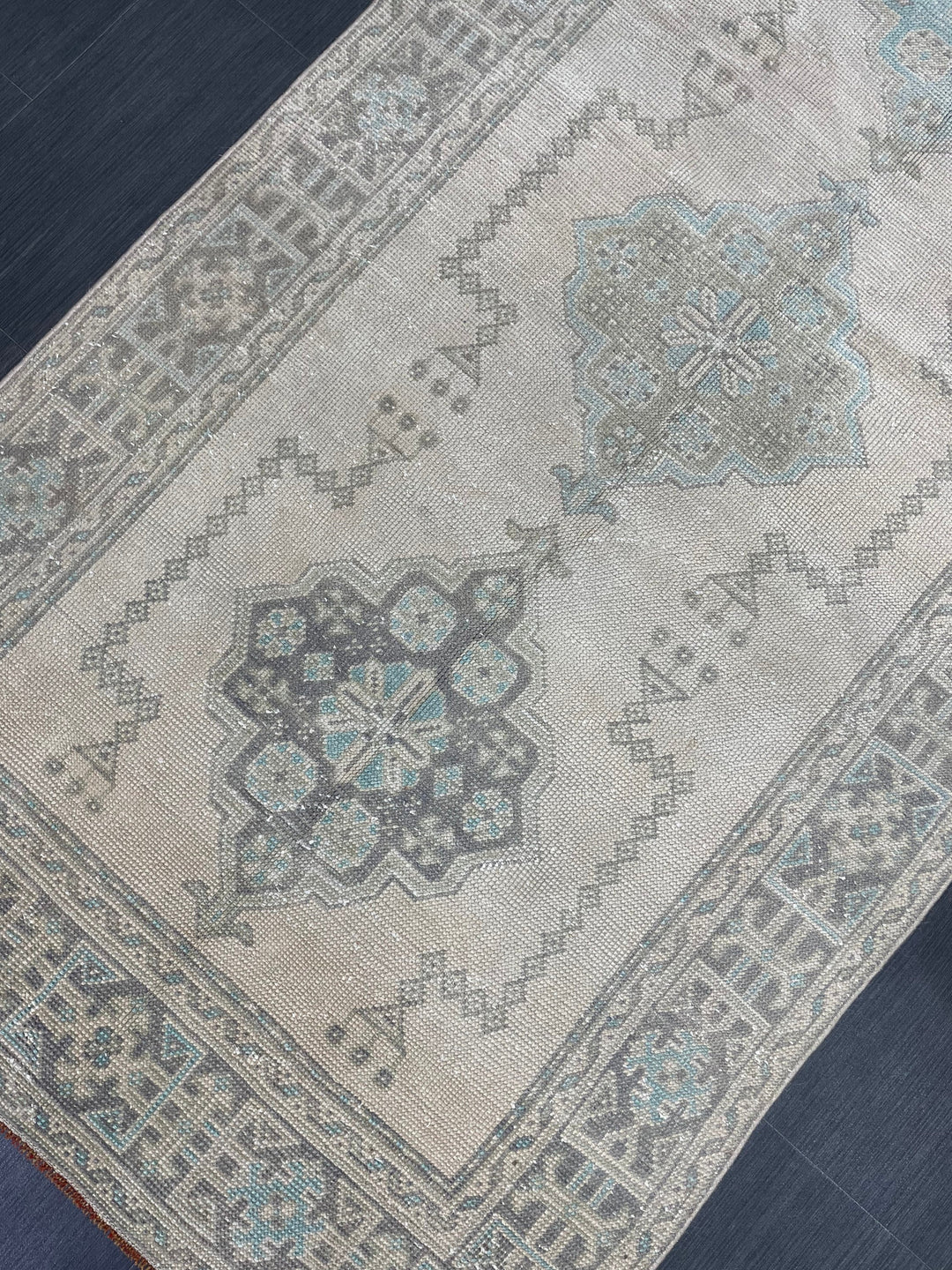 Beige Turkish Runner Rug 3' 11" x 11' 7" Hand-Knotted border