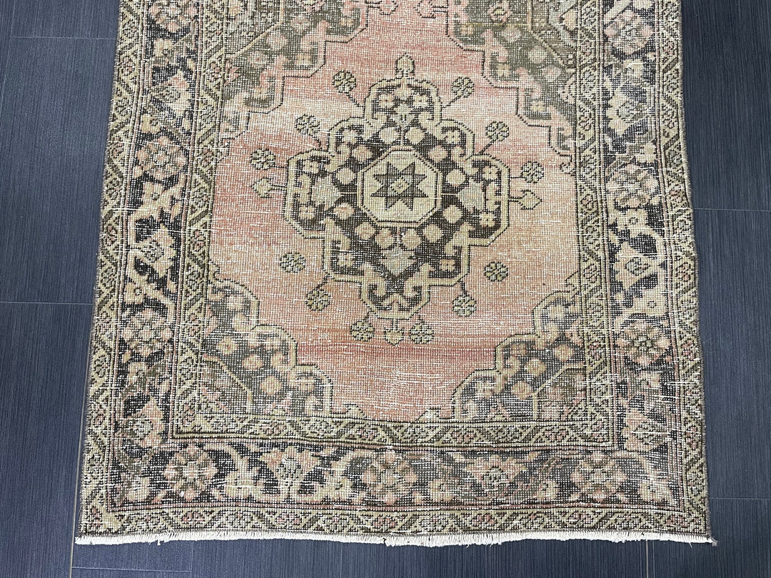 Rust Turkish Runner Rug 3' 5" x 6' 10" Hand-Knotted border