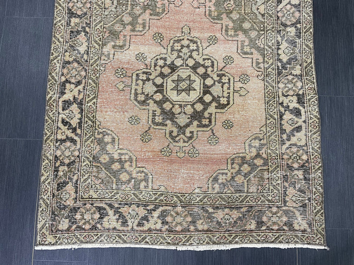 Rust Turkish Runner Rug 3' 5" x 6' 10" Hand-Knotted border