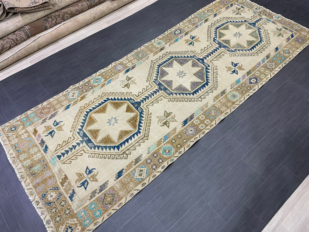 Beige Turkish Runner Rug 4' 8" x 11' 9" Hand-Knotted view