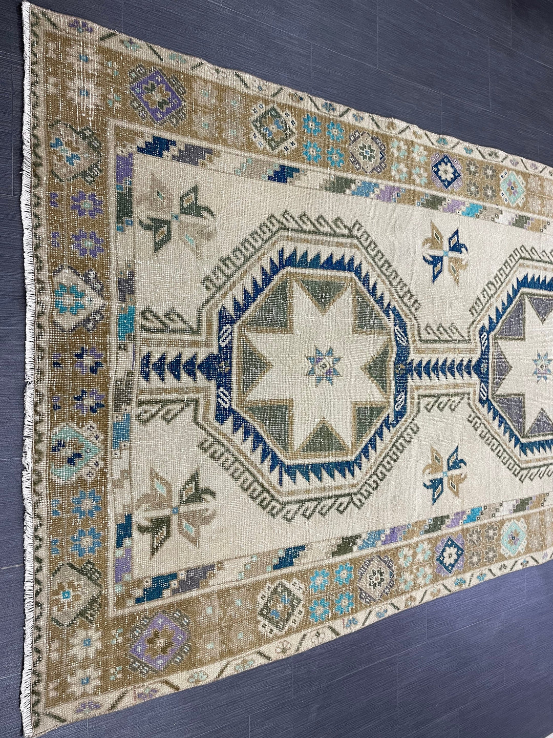 Beige Turkish Runner Rug 4' 8" x 11' 9" Hand-Knotted field