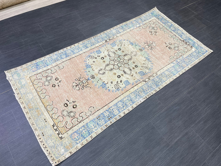 Beige Turkish Runner Rug 3' 2" x 6' 9" Hand-Knotted field