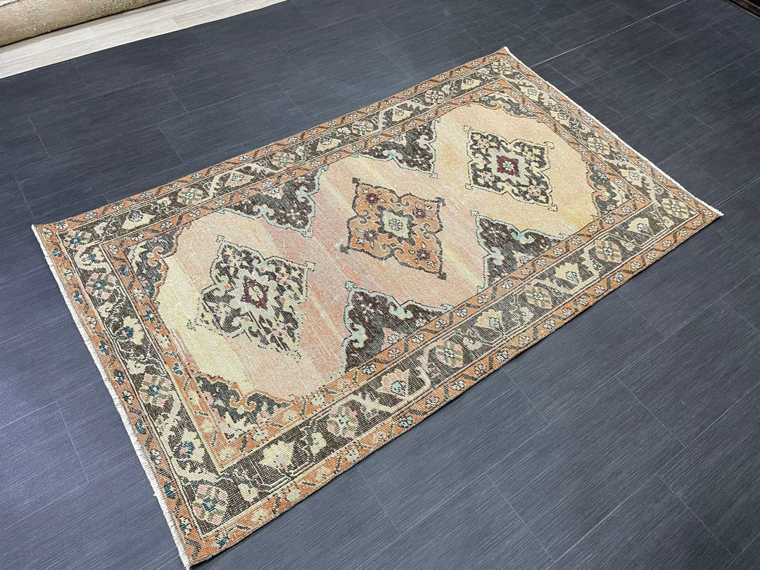 Beige Turkish Runner Rug 3' 9" x 6' 6" Hand-Knotted