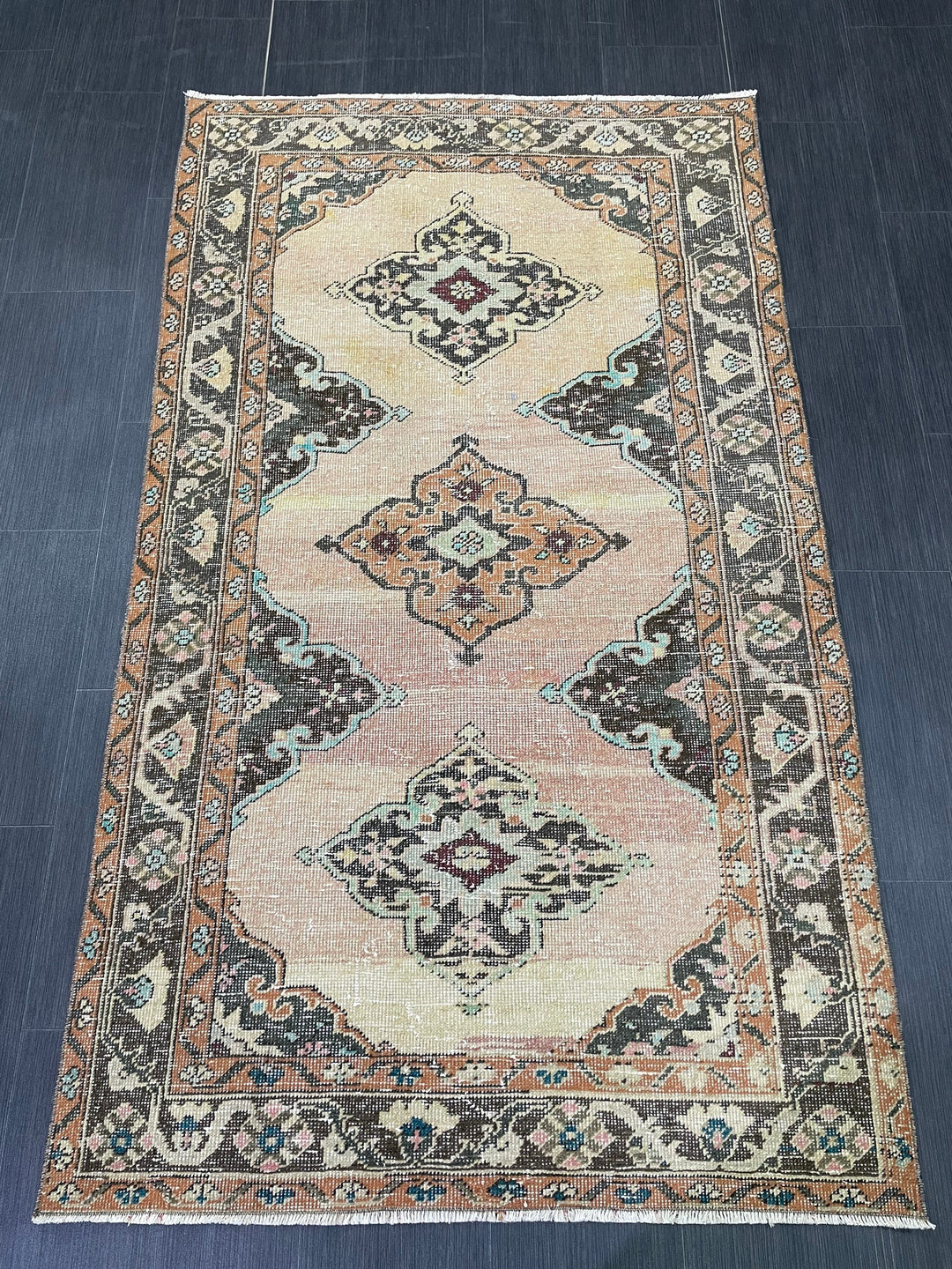 Beige Turkish Runner Rug 3' 9" x 6' 6" Hand-Knotted pattern