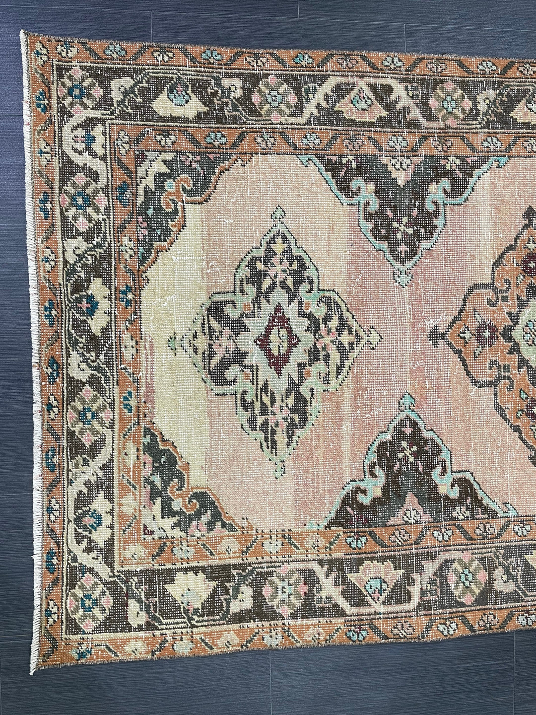 Beige Turkish Runner Rug 3' 9" x 6' 6" Hand-Knotted field