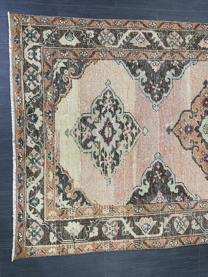 Beige Turkish Runner Rug 3' 9" x 6' 6" Hand-Knotted field