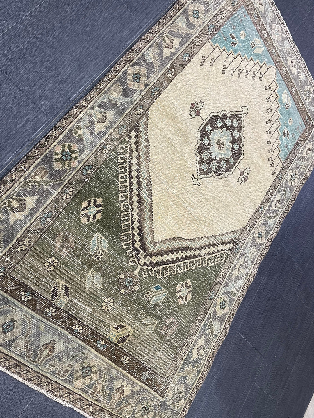 Beige Turkish Runner Rug 3' 9" x 6' 6" Hand-Knotted close-up