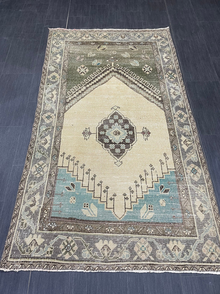 Beige Turkish Runner Rug 3' 9" x 6' 6" Hand-Knotted field