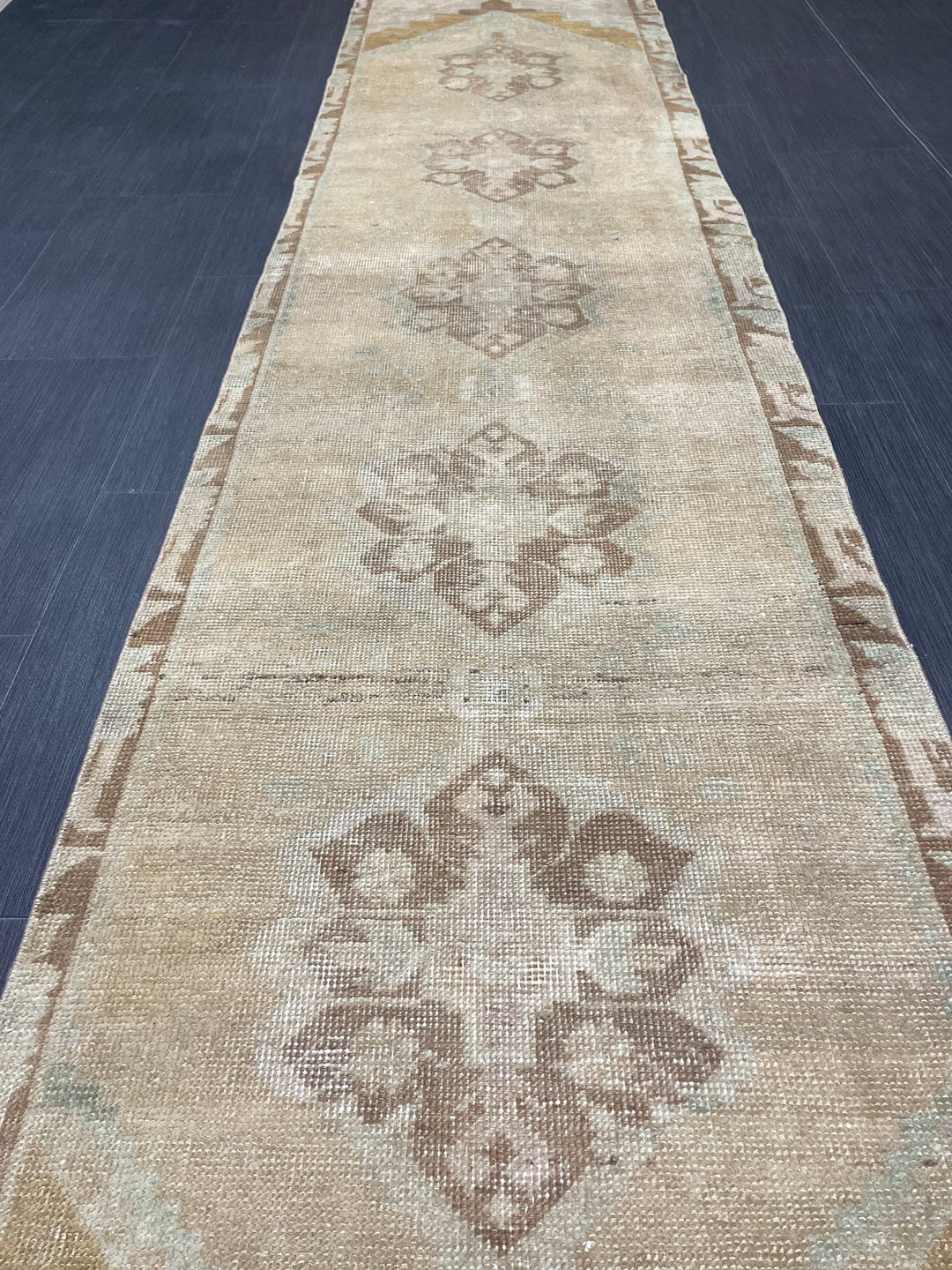 Turkish Runner Rug 2' 4" x 10' 11" Hand-Knotted detail