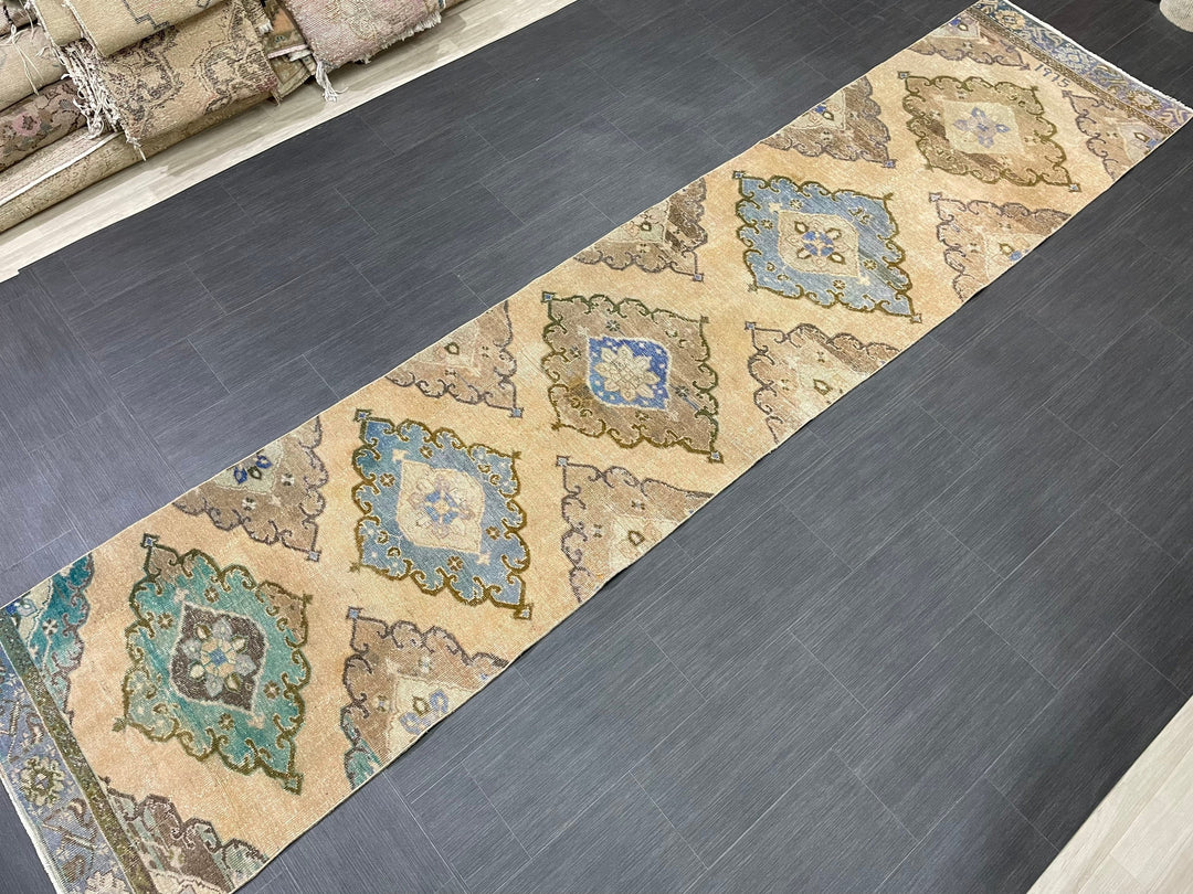 Beige Turkish Runner Rug 2' 9" x 12' 9" Hand-Knotted