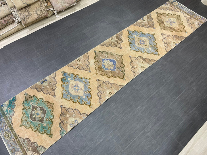 Beige Turkish Runner Rug 2' 9" x 12' 9" Hand-Knotted