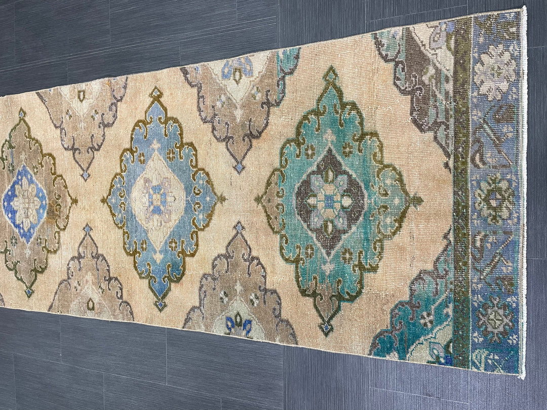 Beige Turkish Runner Rug 2' 9" x 12' 9" Hand-Knotted texture