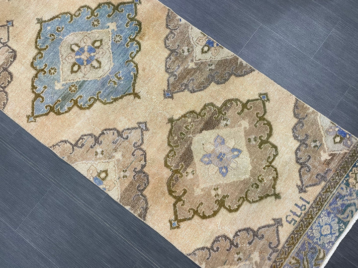 Beige Turkish Runner Rug 2' 9" x 12' 9" Hand-Knotted reverse