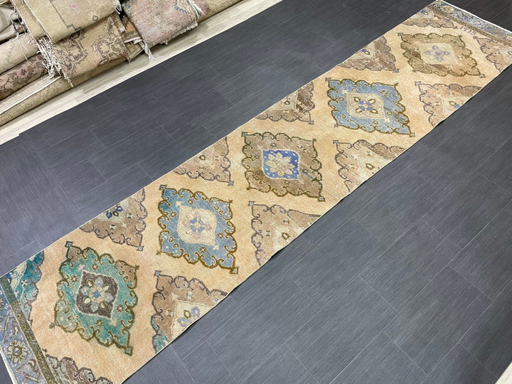Beige Turkish Runner Rug 2' 9" x 12' 9" Hand-Knotted field