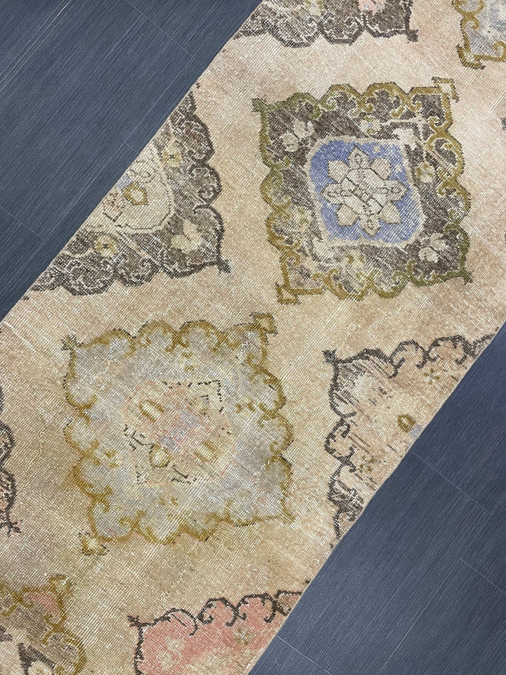 Beige Turkish Runner Rug 2' 10" x 12' 10" Hand-Knotted reverse