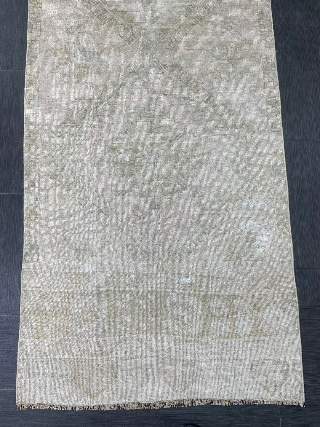 Beige Turkish Runner Rug 3' 3" x 12' 6" Hand-Knotted pattern