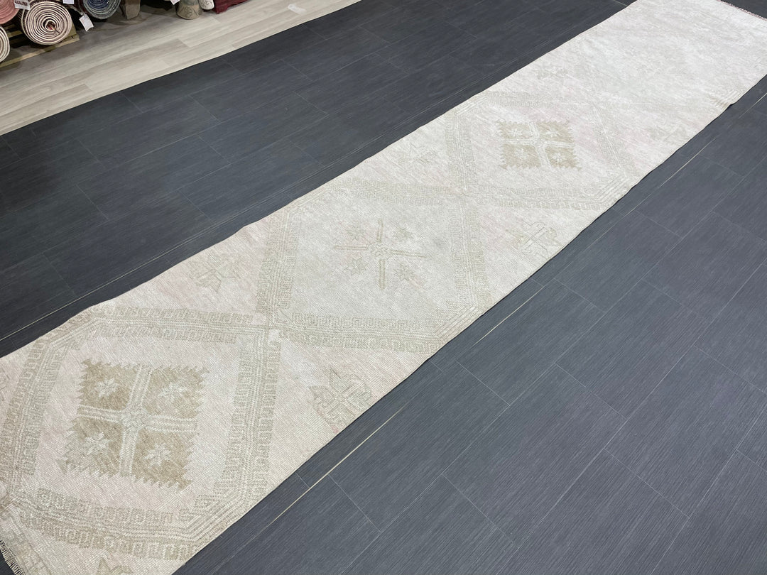 Beige Turkish Runner Rug 2' 8" x 13' 4" Hand-Knotted