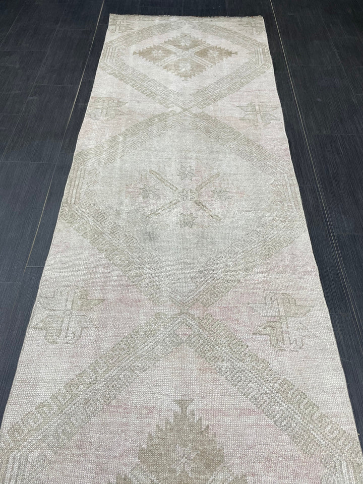 Beige Turkish Runner Rug 2' 8" x 13' 4" Hand-Knotted field