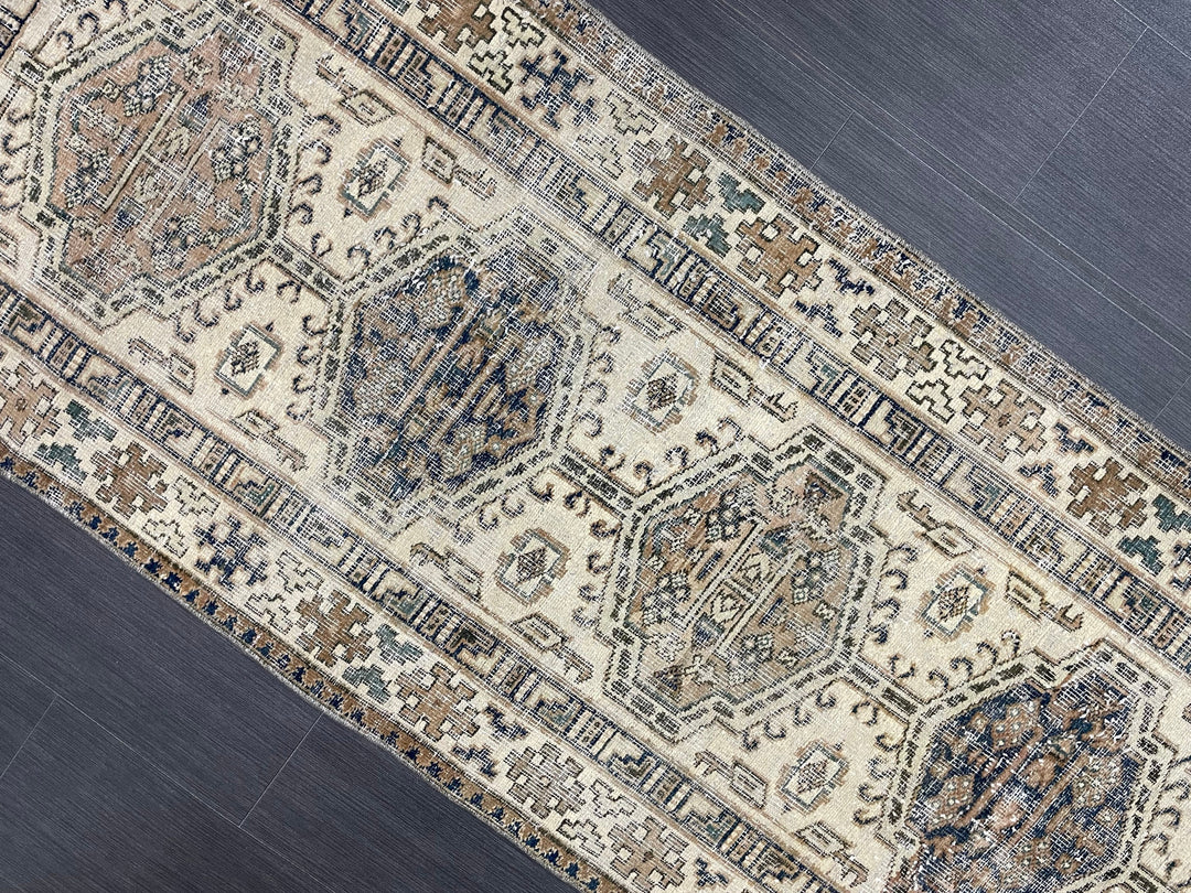 Beige Turkish Distressed Runner Rug 2' 10" x 11' 1" Hand-Knotted | No. WR47882