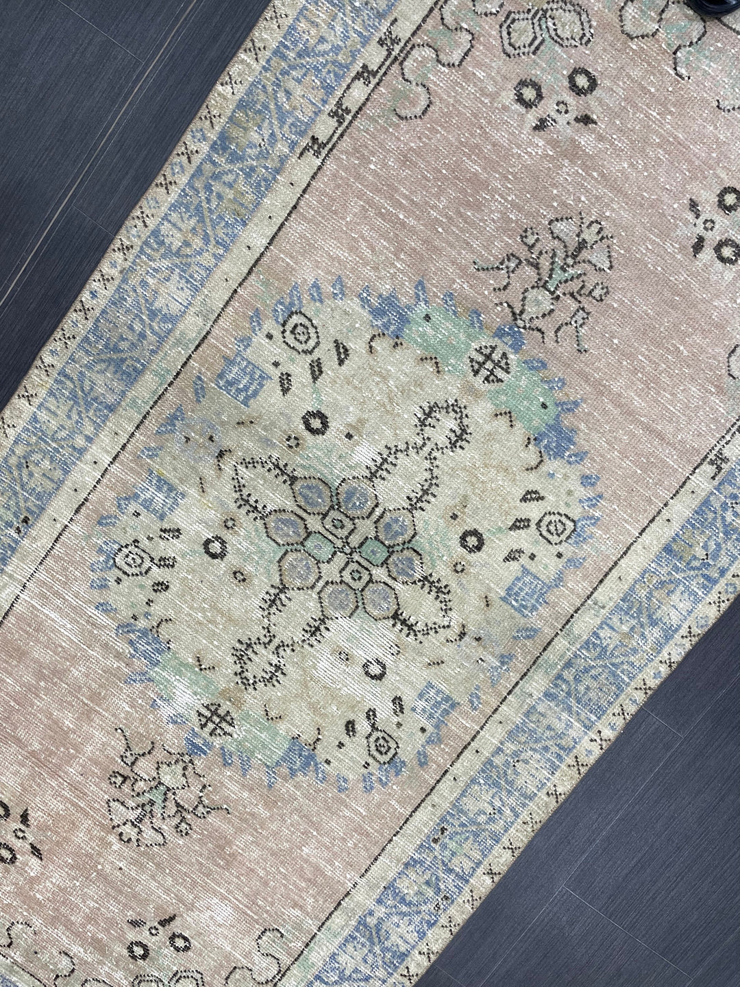 Beige Turkish Runner Rug 3' 3" x 6' 8" Hand-Knotted close-up