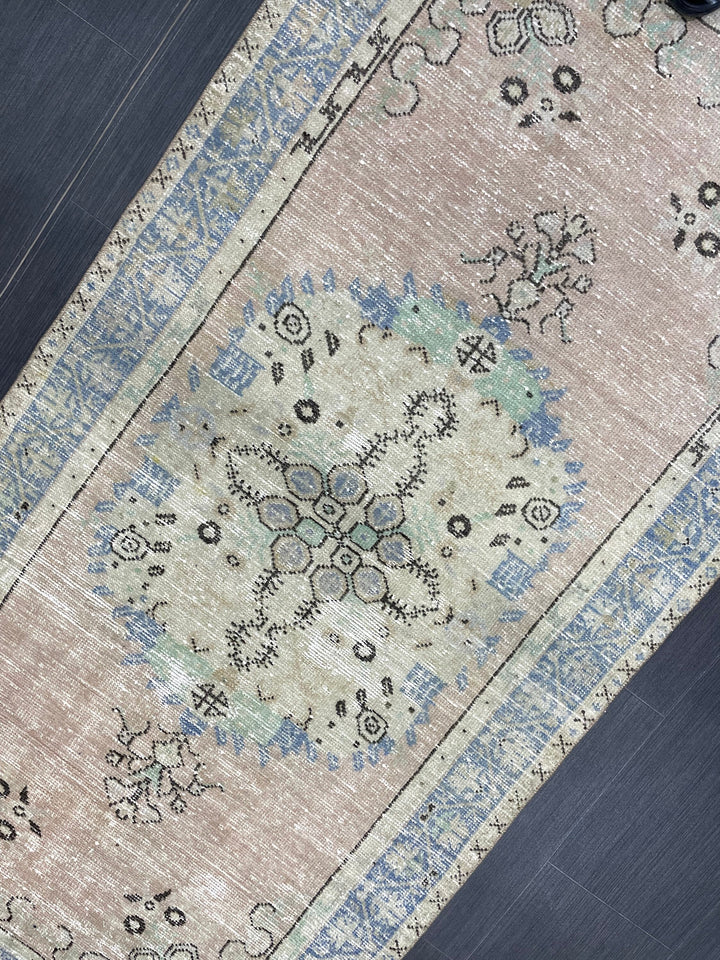 Beige Turkish Runner Rug 3' 3" x 6' 8" Hand-Knotted close-up