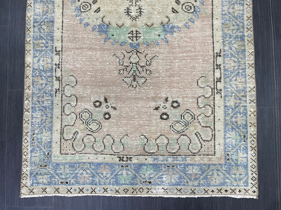 Beige Turkish Runner Rug 3' 3" x 6' 8" Hand-Knotted reverse