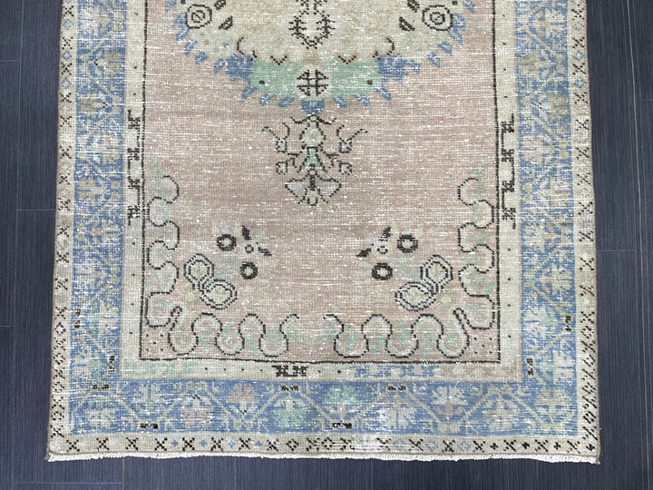 Beige Turkish Runner Rug 3' 3" x 6' 8" Hand-Knotted reverse