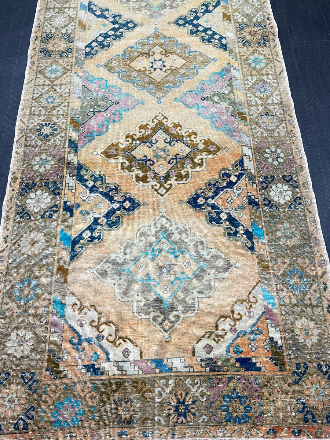 Beige Turkish Runner Rug 5' x 13' 2" Hand-Knotted pattern
