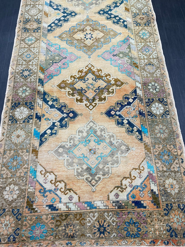Beige Turkish Runner Rug 5' x 13' 2" Hand-Knotted pattern