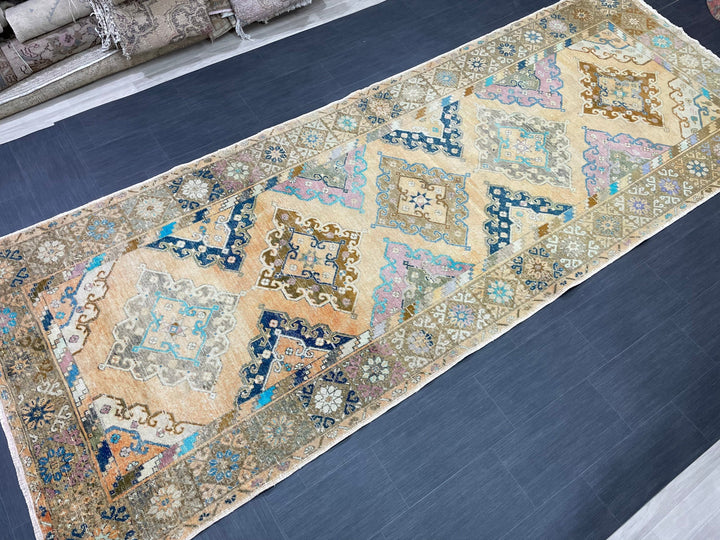 Beige Turkish Runner Rug 5' x 13' 2" Hand-Knotted detail