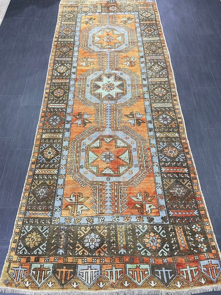 Beige Turkish Runner Rug 4' 3" x 11' 3" Hand-Knotted texture