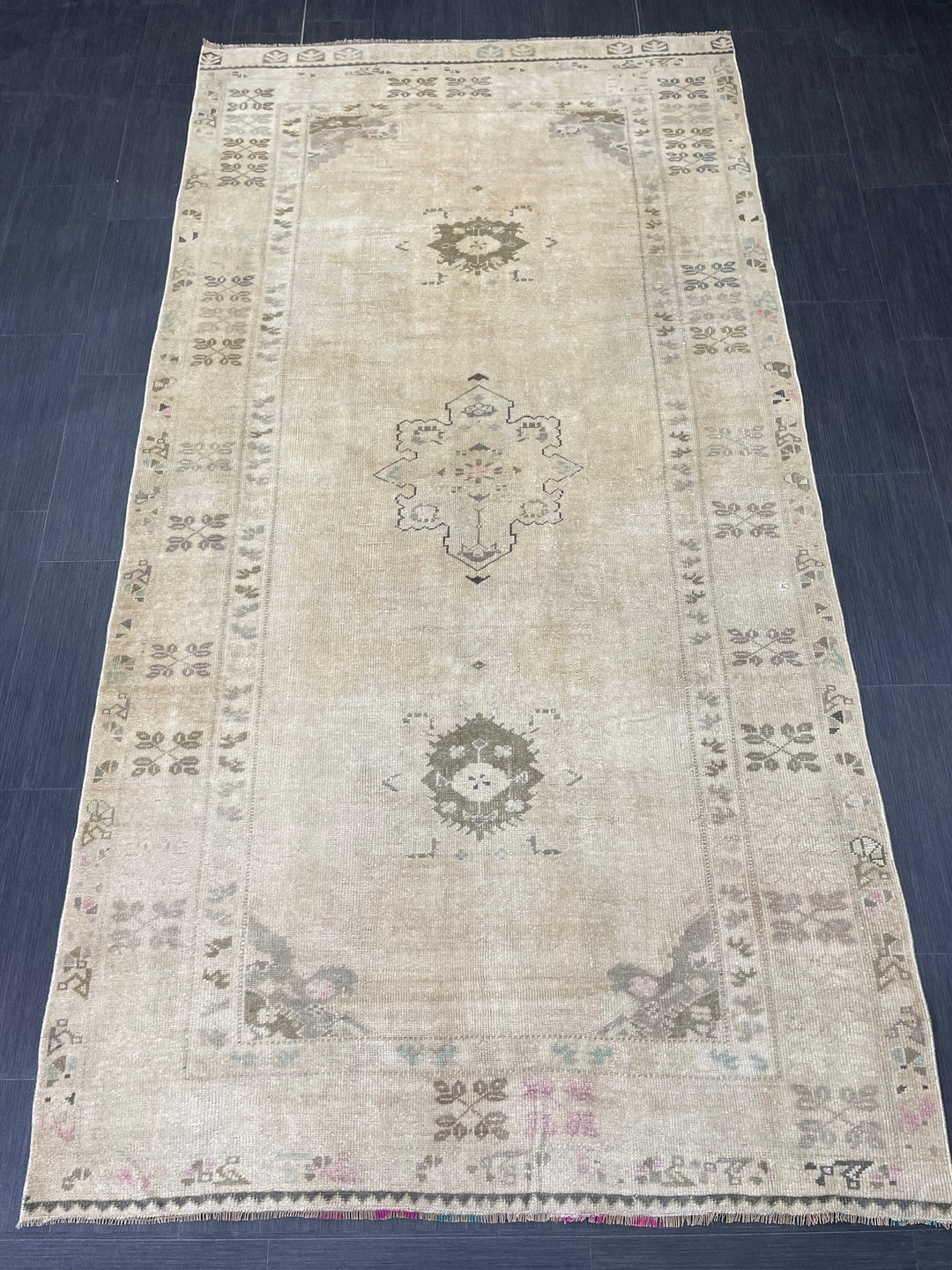 Beige Turkish Runner Rug 4' 10" x 9' 5" Hand-Knotted view