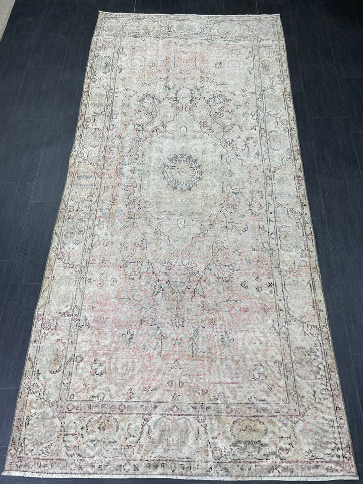 Blue Turkish Runner Rug 4' 8" x 9' 11" Hand-Knotted | No. WR14800